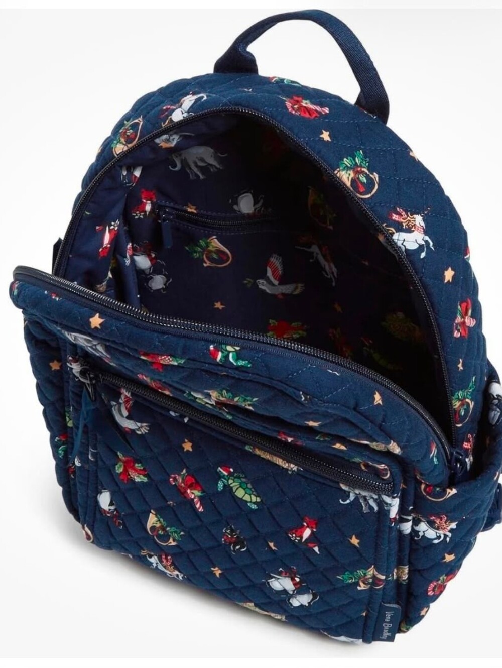 NWT Vera Bradley CHRISTMAS Navy Quilted Kids Mini Backpack with Animal Print